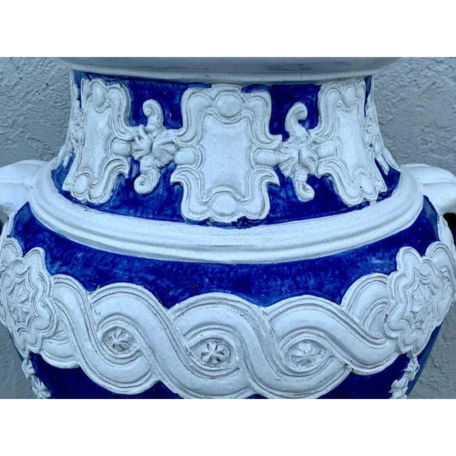 Late 20th Century Italian Blue and White Della Robbia Style Jardiniere, Provenance, Celine Dion For Sale - Image 6 of 11
