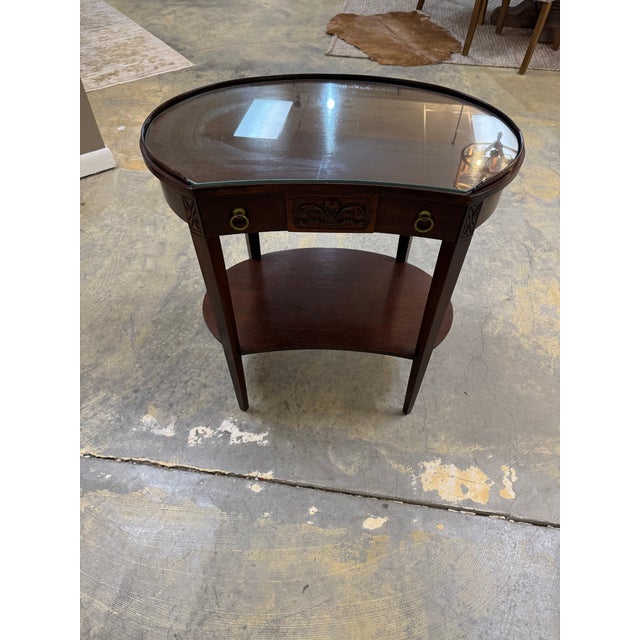 Wood Antique Hepplewhite End Table, Mahogany With Glass Top, Mersman For Sale - Image 7 of 8
