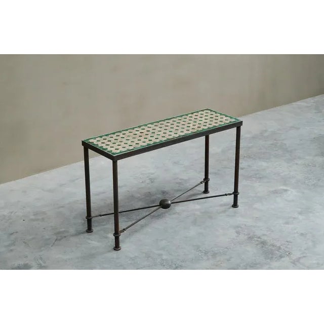 Vintage Art Deco Console Table in Patinated Iron and Tiles, 1950s For Sale - Image 11 of 16