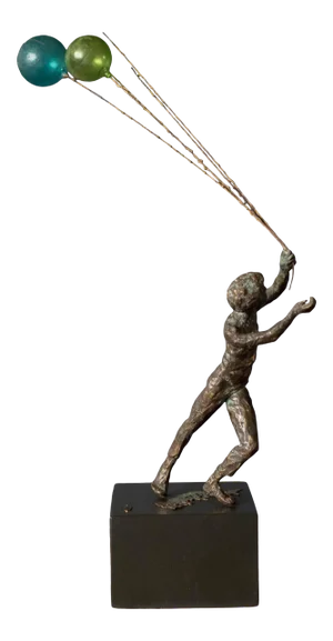 Mid-Century Boy and Balloons Figurative Bronze Sculpture by Curtis Jere