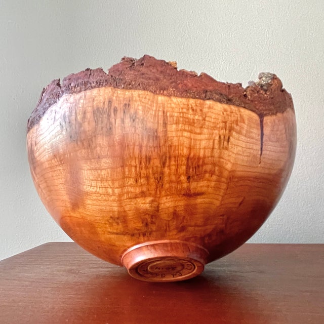 Beautiful hand turned cherry burl live edge bowl by Ed Sandle. Wisconsin, 2014. Signed on the bottom. Dimensions 7.5...