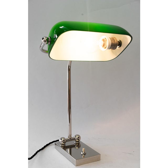Green Art Deco Adjustable Nickel-Plated Banker Lamp, Vienna, Austria, 1920s For Sale - Image 8 of 16