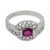 A graceful jewel from the Mid Century era, this elegant ring centers on a vibrant oval cut ruby weighing approximately...