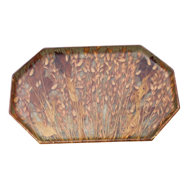 Acrylic Glass Tray with Dried Flowers and Leaves, Italy, 1970s For Sale