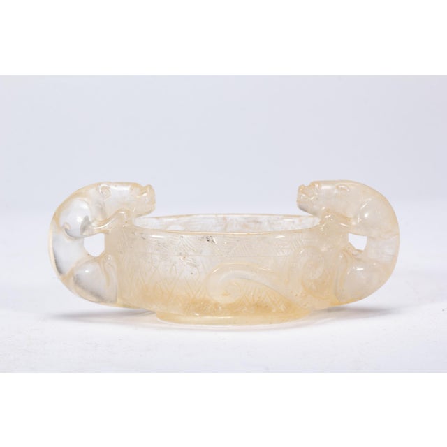 Antique Chinese Rock Crystal Brush Washer With Chilong Handles For Sale - Image 11 of 11