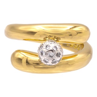 Tiffany & Co. Vintage 18k Yellow Gold and Platinum Pavé Diamond Bypass Ring 5.25 For Sale