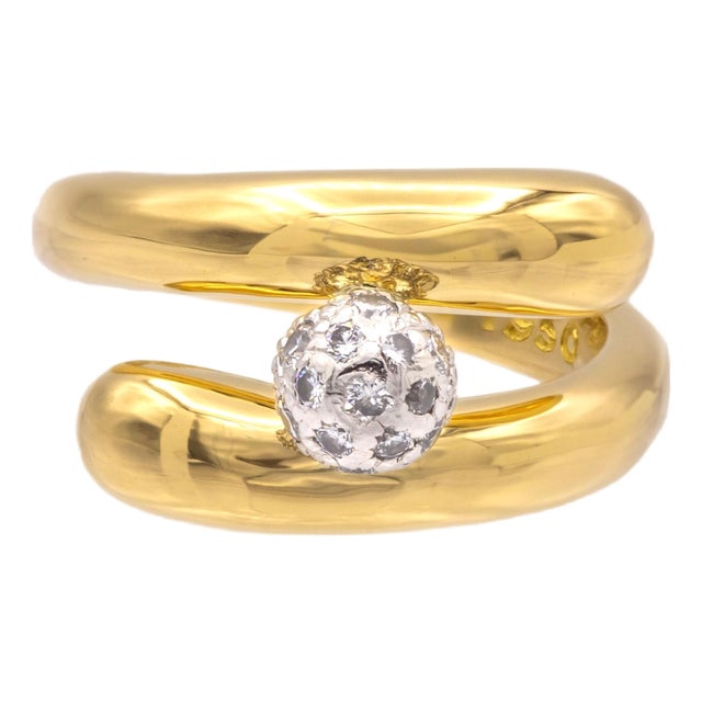 Tiffany & Co. Vintage 18k Yellow Gold and Platinum Pavé Diamond Bypass Ring 5.25 For Sale