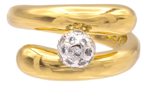 Tiffany & Co. Vintage 18k Yellow Gold and Platinum Pavé Diamond Bypass Ring 5.25