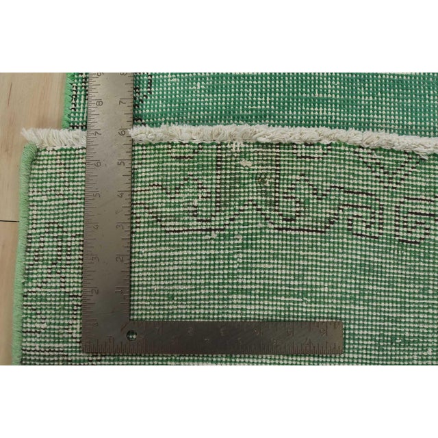 Tabriz Runner 1’11” X 10’9” Green Wool Vintage Overdyed Hand-Knotted Rug For Sale - Image 12 of 12