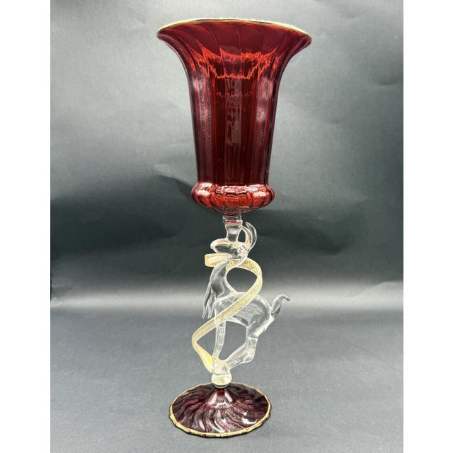 Murano Sculptural Display Chalice in Red Artistic Glass with Gold Details For Sale - Image 12 of 12
