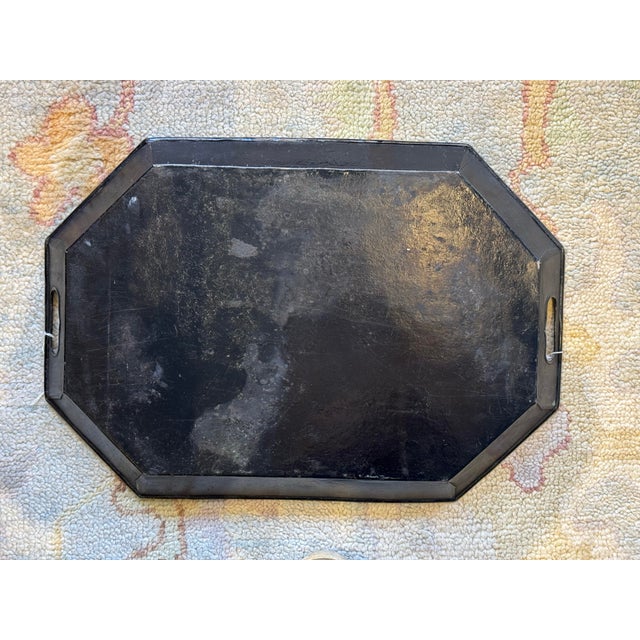 Antique Octagonal Black Lacquer and Gold Tole Tray For Sale In Boston - Image 6 of 6
