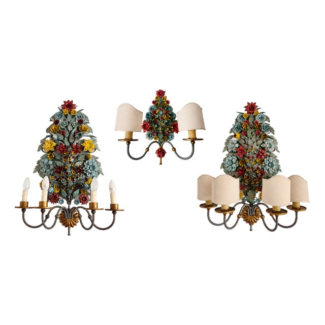 Large Vintage Gild Wall Lamp from CIANI Firenze, Italy, 1960s, Set of 3 For Sale