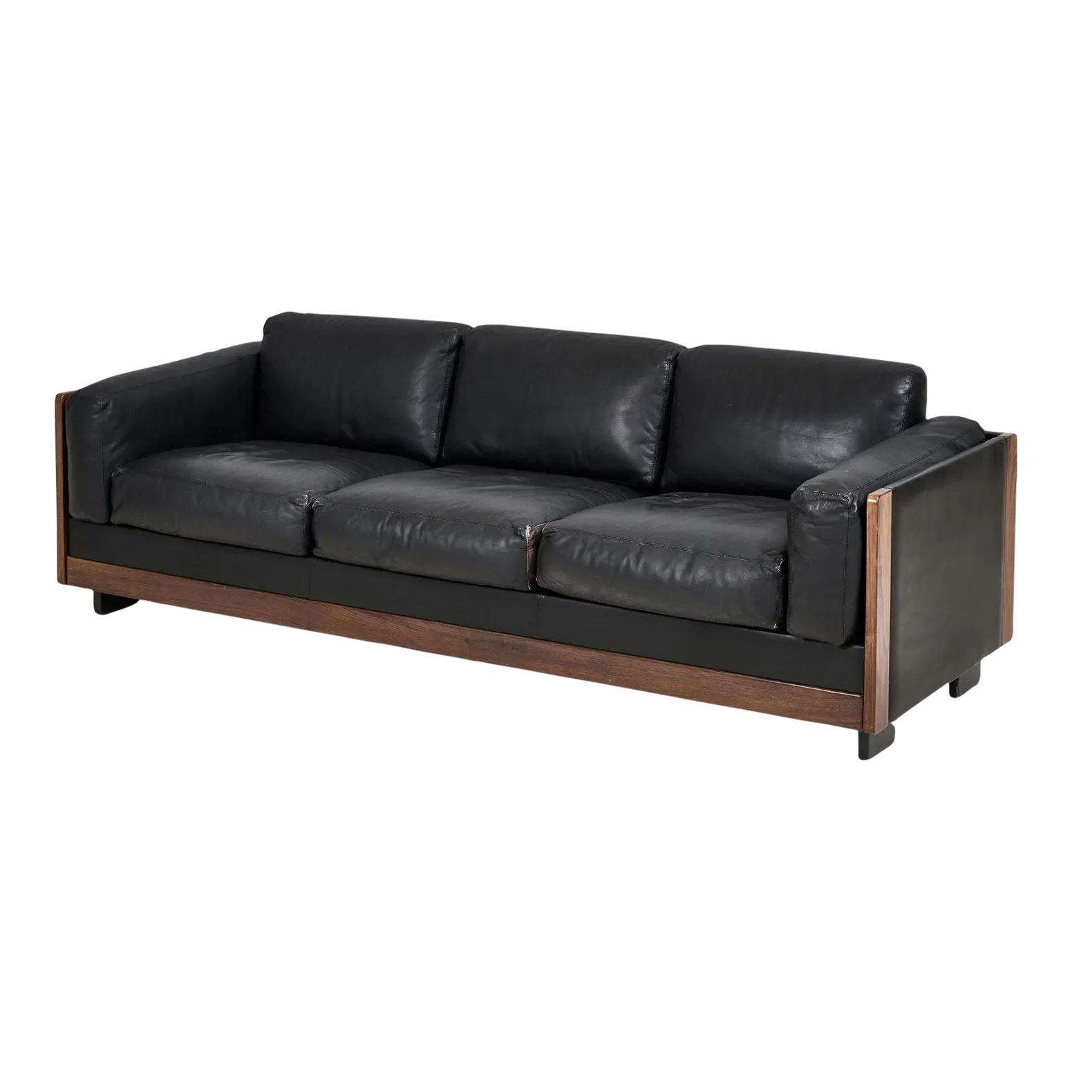 Cassina Afra & Tobia Scarpa “model 920” Black Leather/Rosewood “920 Sofa”, Afra & Tobia Scarpa for Cassina