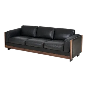 Black Leather/Rosewood “920 Sofa”, Afra & Tobia Scarpa for Cassina, Italy 1960