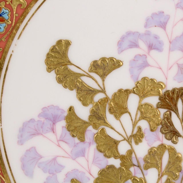 Derby Porcelain Aesthetic Period Gilt and Enameled Botanical Cabinet Plate - A Pair For Sale - Image 12 of 13