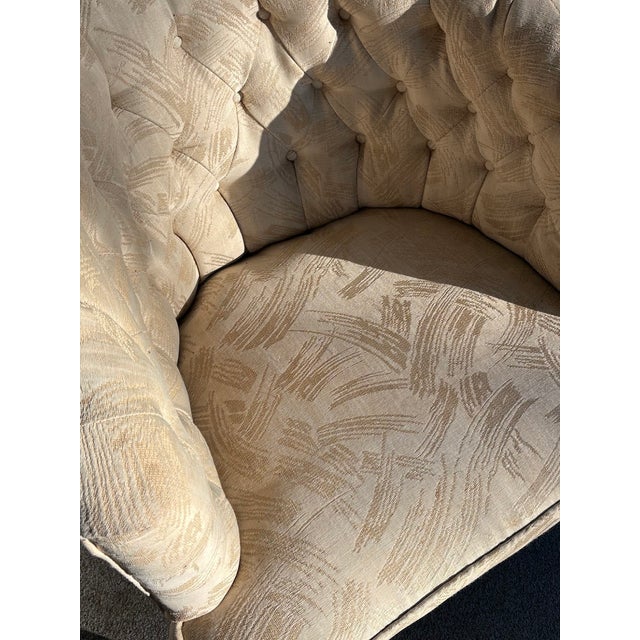 1950s Cream Tufted Barrel Armchair For Sale - Image 5 of 5