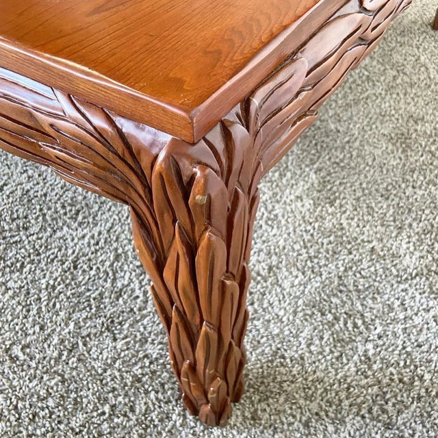 Hand Carved Wooden Leaves Square Coffee Table For Sale - Image 10 of 12