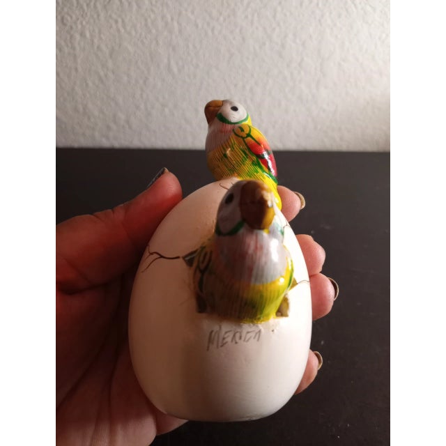 Mexican Mexico Ceramic Egg With Hatching Toucans Sculpture For Sale - Image 3 of 7