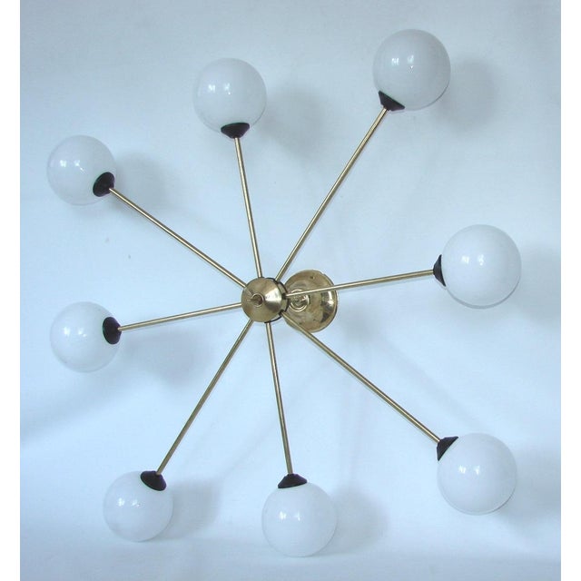 Metal Brass, Metal and Glass Chandelier from Stilnovo, 1960s For Sale - Image 7 of 10