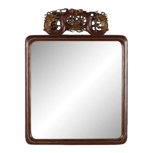 Antique Chinese Carved and Painted Mirror For Sale