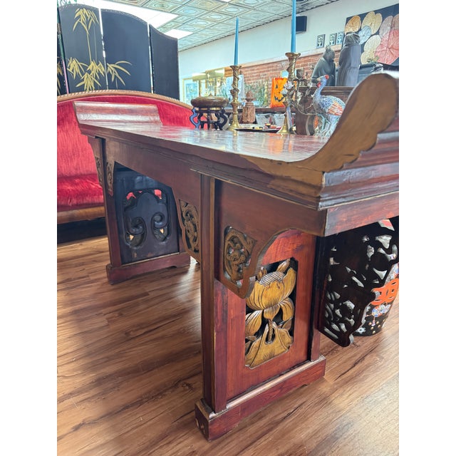 Chinese Carved Red Lacquer Qiaotouan Altar Console Table, Circa 1900 For Sale In Washington DC - Image 6 of 10