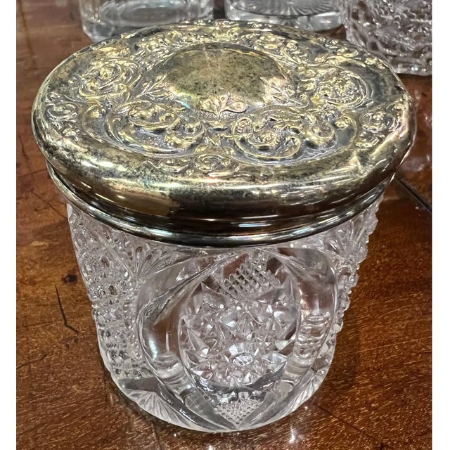19th Century Grouping of 8 Cut Glass Jars With Sterling and Brass Lids For Sale - Image 10 of 13