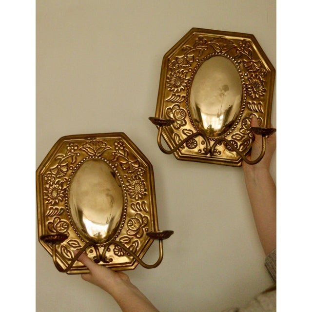 Mid-Century Swedish Octagonal Brass Double Arm Sconces, Set of 2 For Sale - Image 4 of 18