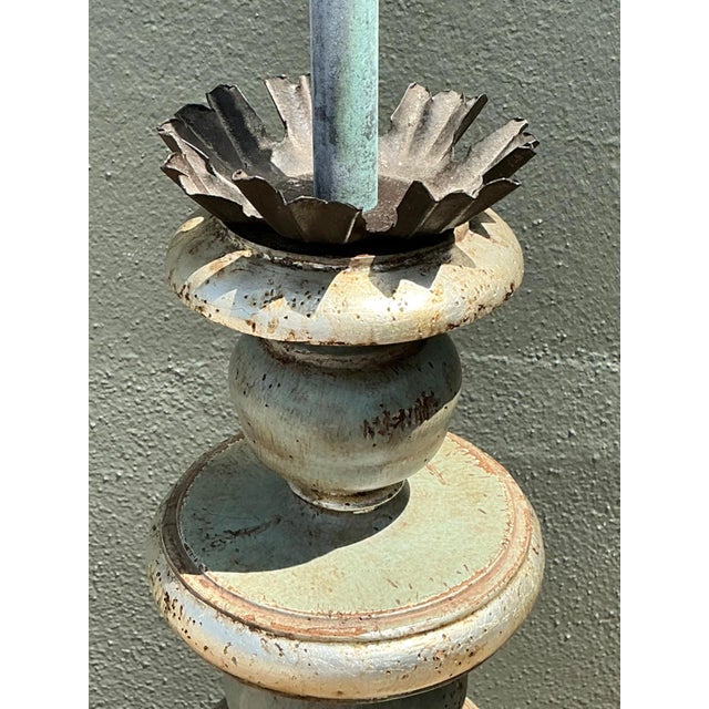 Vintage Distressed Wood Table Lamp For Sale In West Palm - Image 6 of 16