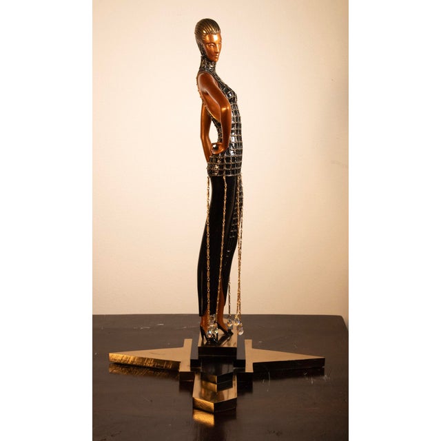 1990s Erte Limited Edition Art Deco Bronze Sculpture With Crystal Beaded Dress, 20.5" For Sale In West Palm - Image 6 of 10