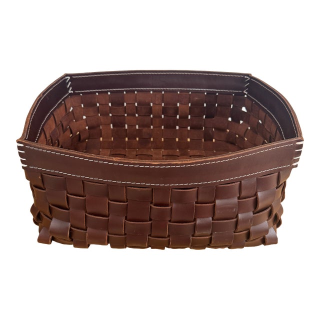 Contemporary Arte & Cuoio “Intrecci” Woven Leather Storage Basket For Sale