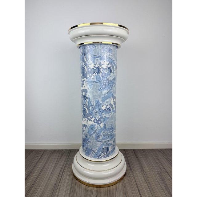 Blue Vintage Blue and White Porcelain Column Stand with Gold Trim, 1960s For Sale - Image 8 of 10
