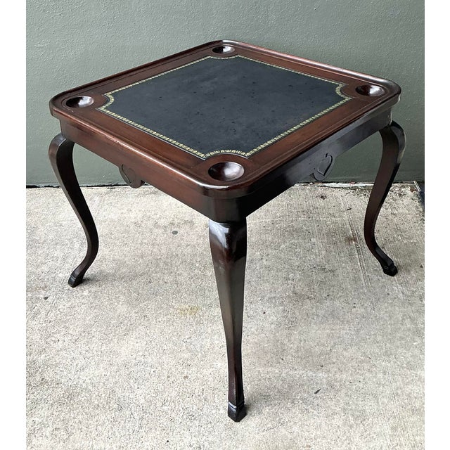 Late 20th Century Vintage Queen Anne Leather Top Game Table For Sale - Image 5 of 12