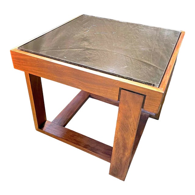 Rosewood Coffee/End Table, With Black Glass Top, Brazil 1970's For Sale