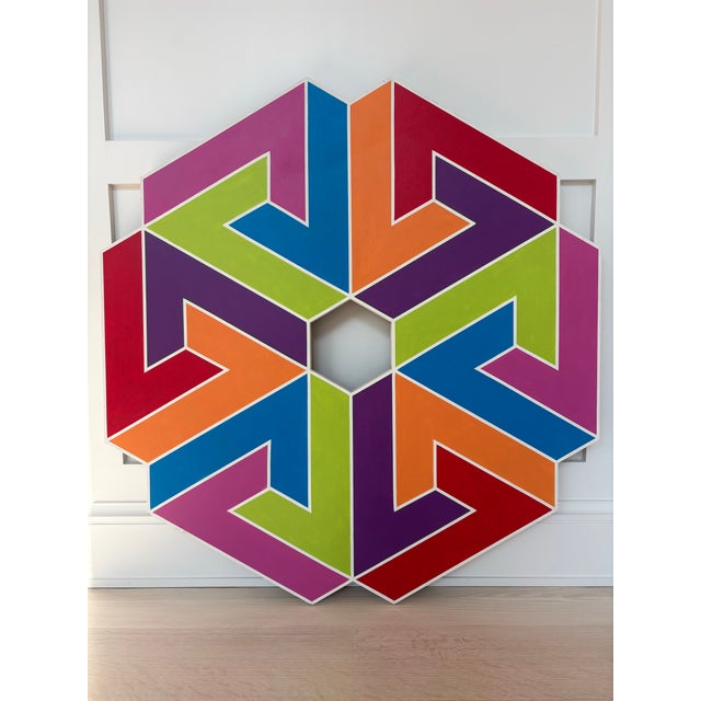 Frank Stella Vintage Large Hard Edge Abstract Geometric Shaped Painting, Manner of Frank Stella For Sale - Image 4 of 12