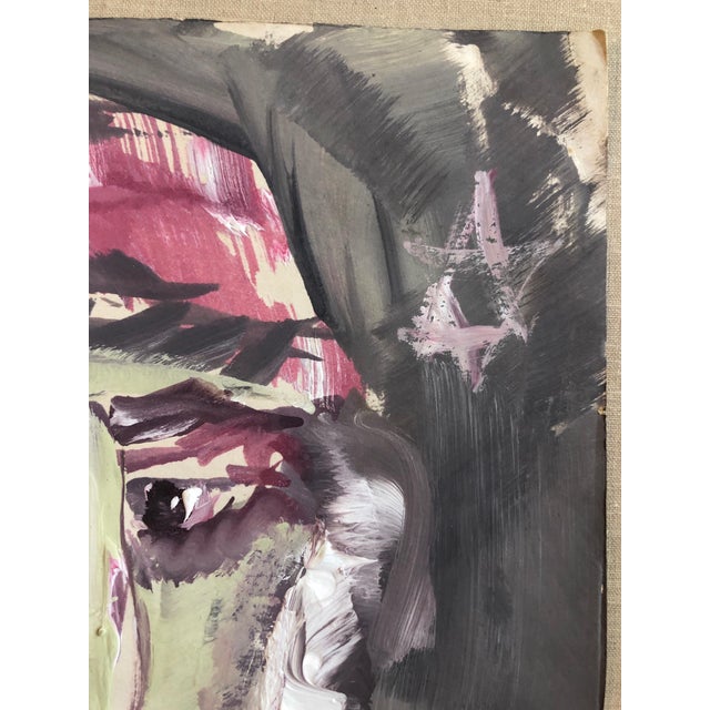 Mid 20th Century Outsider Folk Art Expressionist Rabbi Israeli Painting Signed Hebrew Jewish Star For Sale - Image 5 of 6