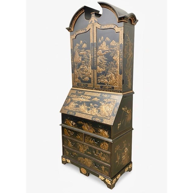 A true jewelry-box of a cabinet, this Burton-Ching tall black lacquer secretary features an arched double dome top,...