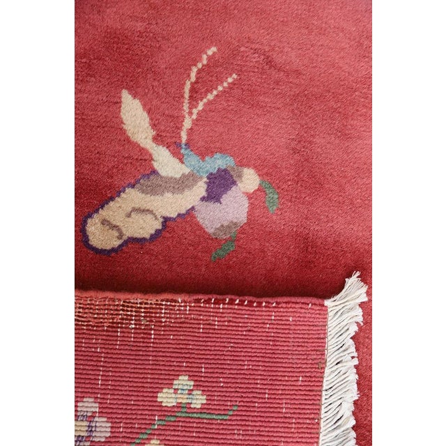 3'x6' Vintage Chinese Art Deco Wool Rug | Rose Floral & Butterfly, Hand-Knotted Rug For Sale - Image 4 of 9