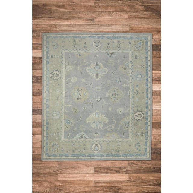 Textile Early 21st Century Gray & Green Floral Design Handwoven Wool Turkish Oushak Rug 8' X 9'6" For Sale - Image 7 of 8