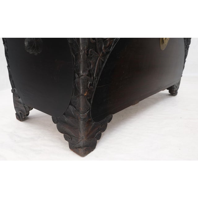 Ebonized Carved Teak Cedar Lined Brass Latch c. 1920s Trunk Hope Chest CLEAN! For Sale - Image 16 of 18