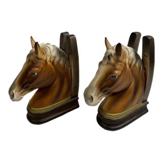 Vintage MCM Horse Ceramic Horse HeadBookends-pair For Sale