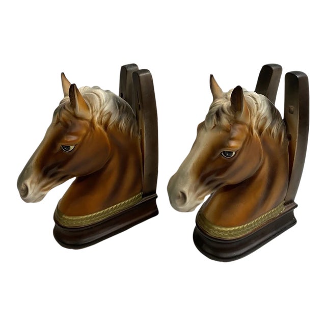 Vintage MCM Horse Ceramic Horse HeadBookends-pair For Sale