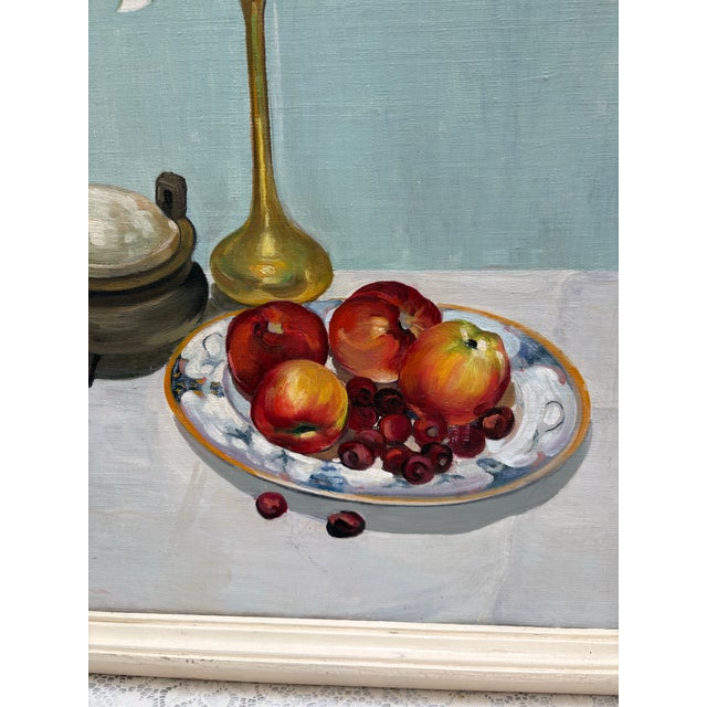 Midcentury Framed Painting of Fruit and Flowers Still Life For Sale - Image 4 of 7