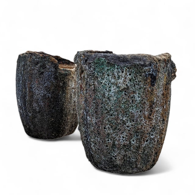 Pair of Vintage Patinated Industrial Crucible Planters, Rustic For Sale - Image 11 of 18