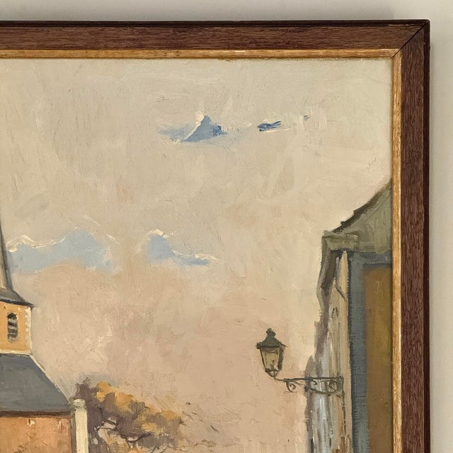 Goldenrod Antique Framed Oil Painting on Canvas by Victor Fermans 'Autumn Village Scene' For Sale - Image 8 of 16