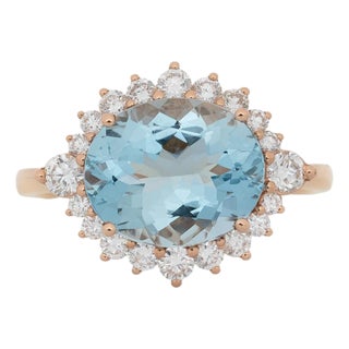 3.1Ct Aquamarine Ring With Natural Diamonds Accents: Solid 14k Gold, Size 6.75 For Sale