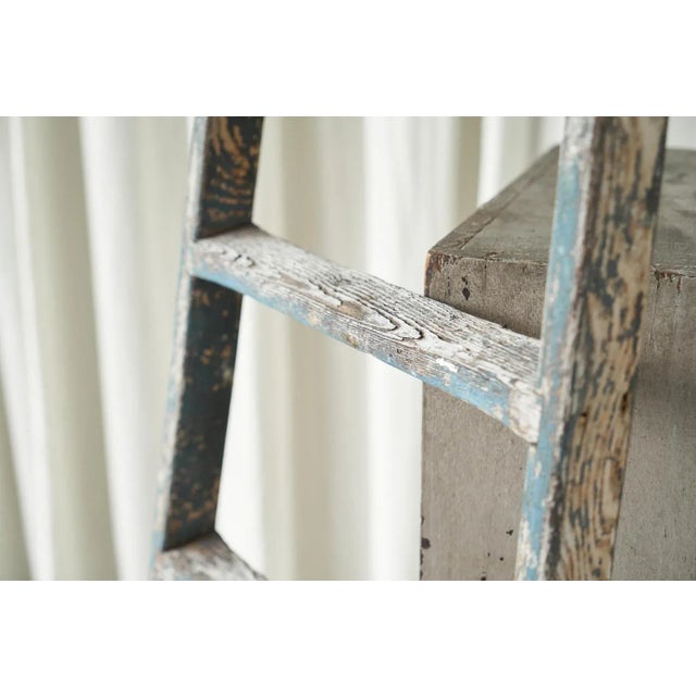 Antique Wooden Ladder in Weathered Paint, 1930s For Sale - Image 6 of 11