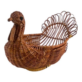 Vintage Chicken Design Wicker Basket For Sale