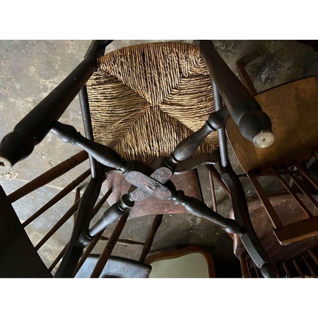 Wood 19th Century Pair of Antique French Provincial Style Oak Rush Seat Side Chairs For Sale - Image 7 of 10