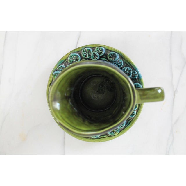 Vintage Inarco Blue and Green Ceramic Pitcher With Matching Underplate For Sale In Milwaukee - Image 6 of 11