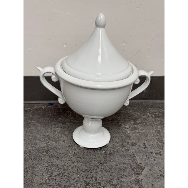 Bassett Furniture Imax Large White Ceramic Lidded Urn For Sale - Image 12 of 12